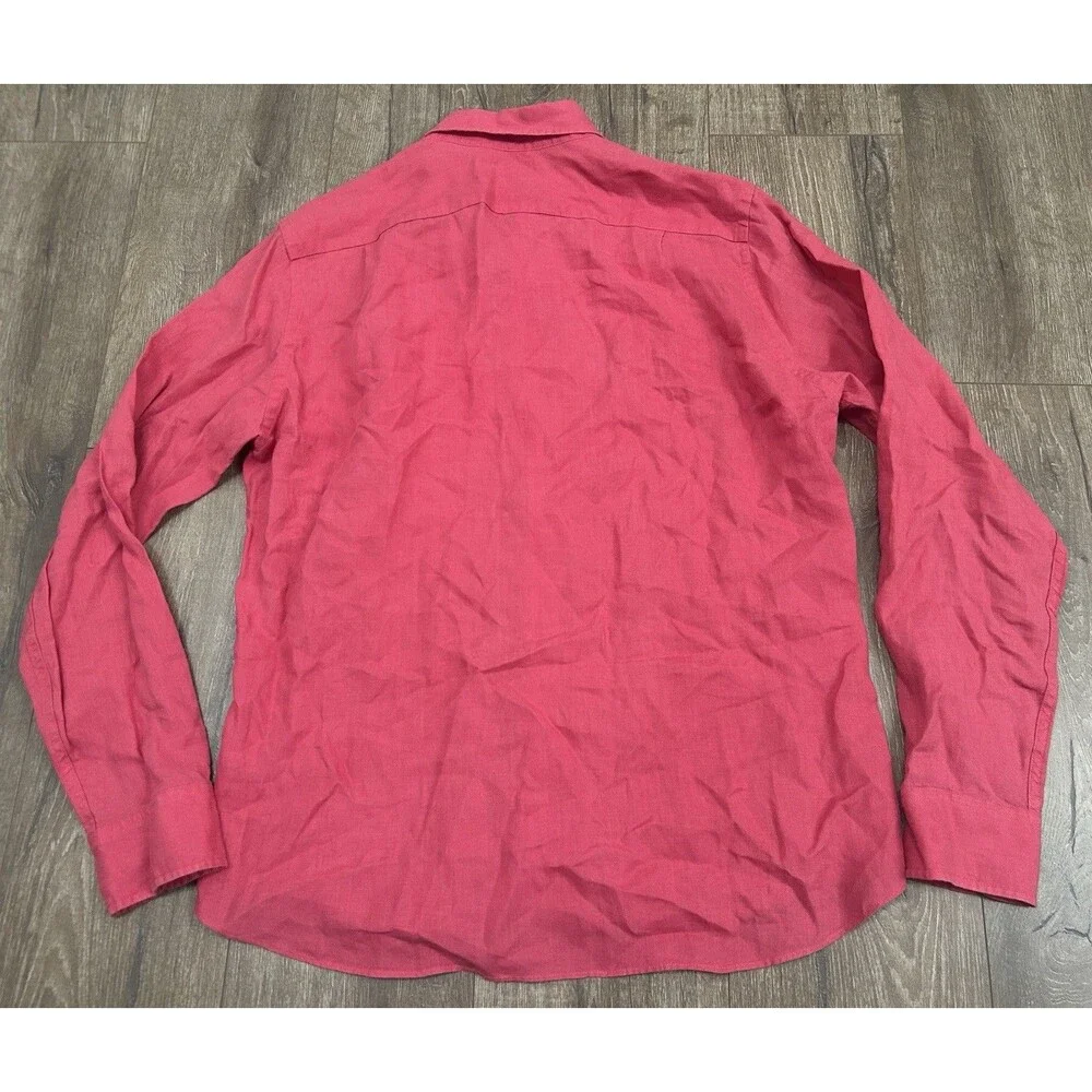 J Crew Baird McNutt Linen Shirt Men’s Large Slim Fit Coral Pink 64361